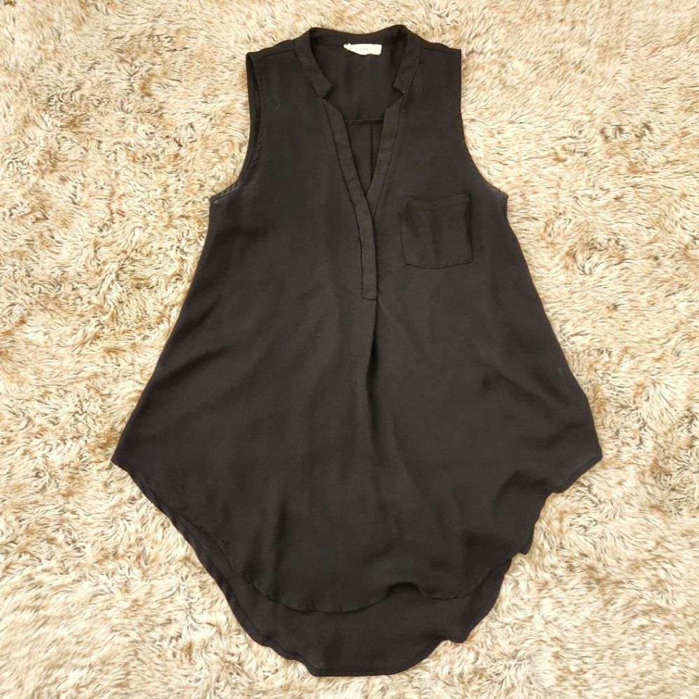Lush V-Neck Sleeveless High-Low Hem Blouse Black Women's Size Small